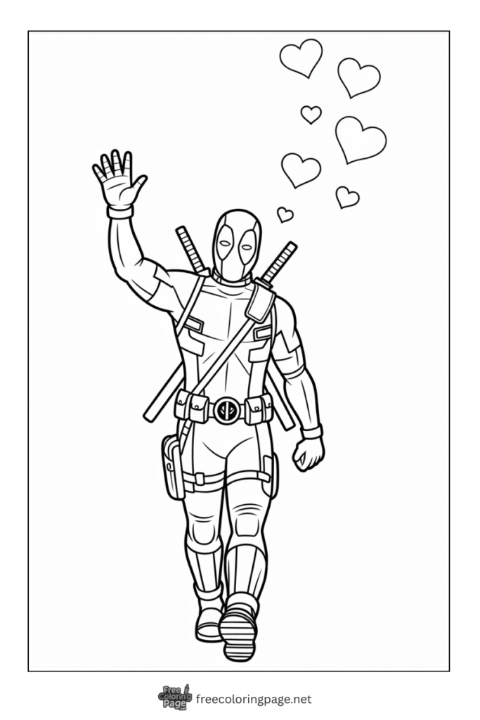 coloring page deadpool and valentine