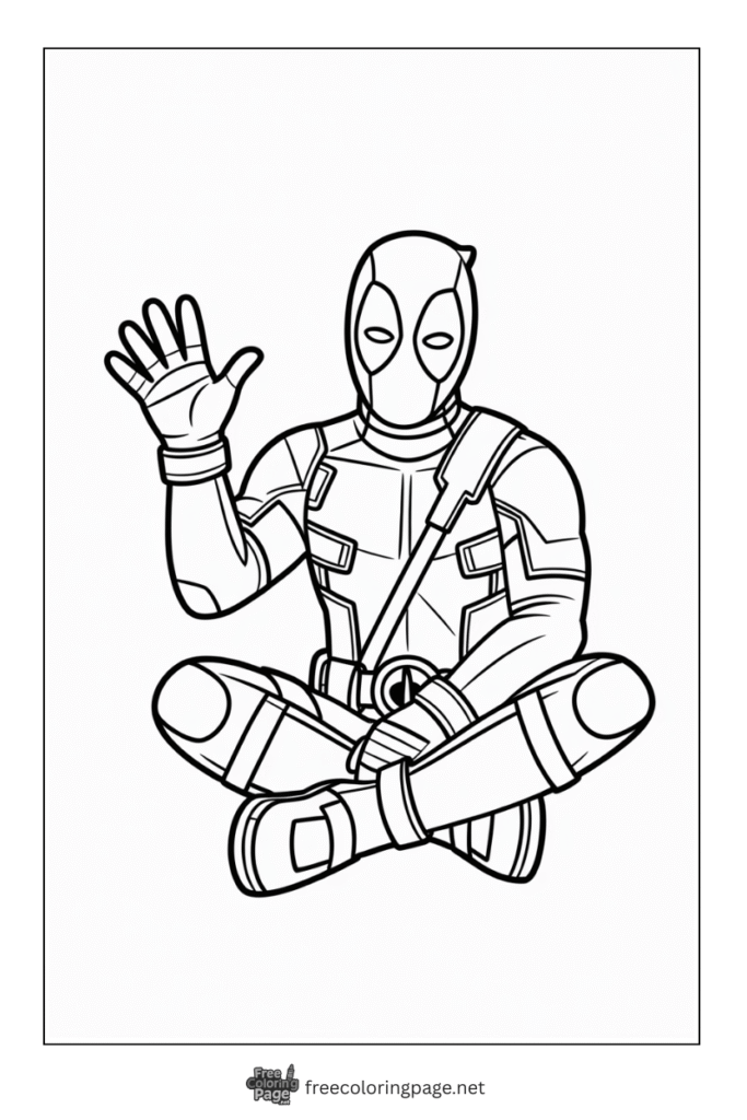 coloring page deadpool sitting on floor