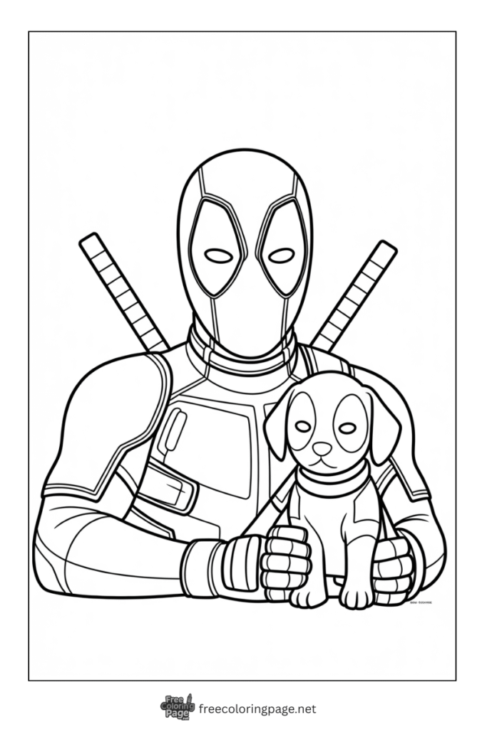 coloring page deadpool with deadpool dog