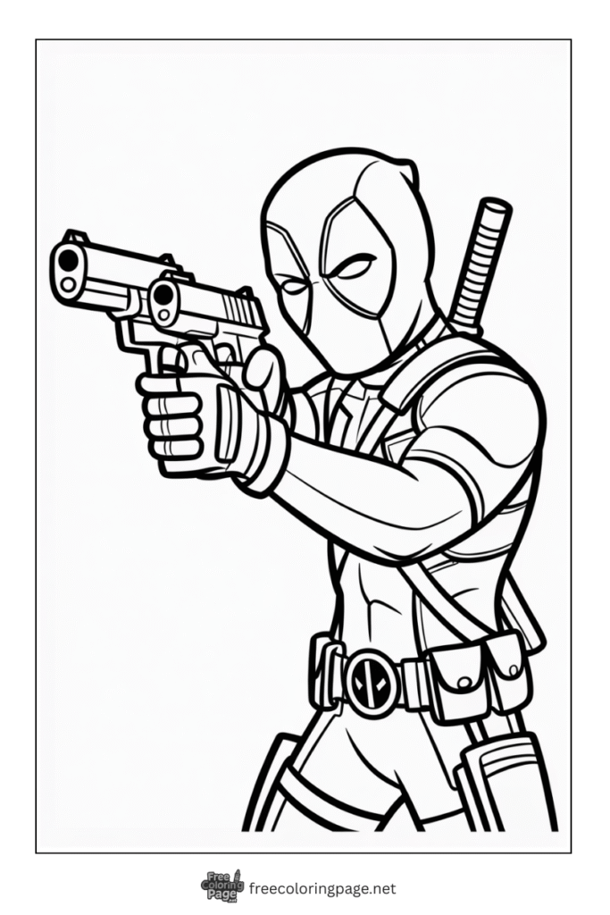 coloring page deadpool with dual pistols