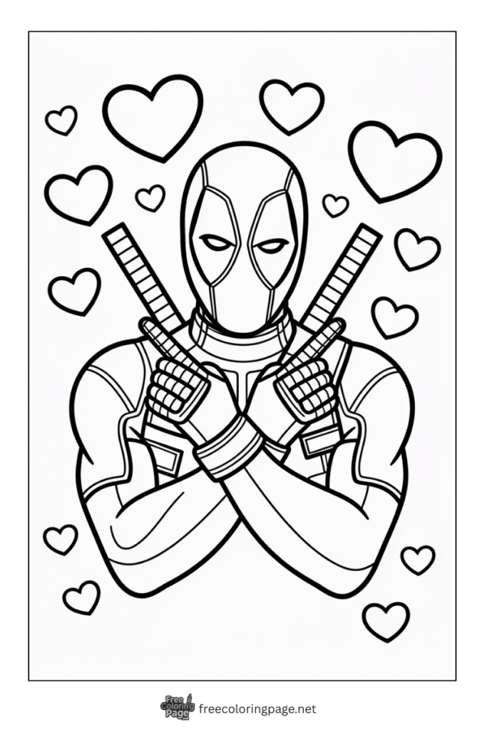 coloring page deadpool with herats
