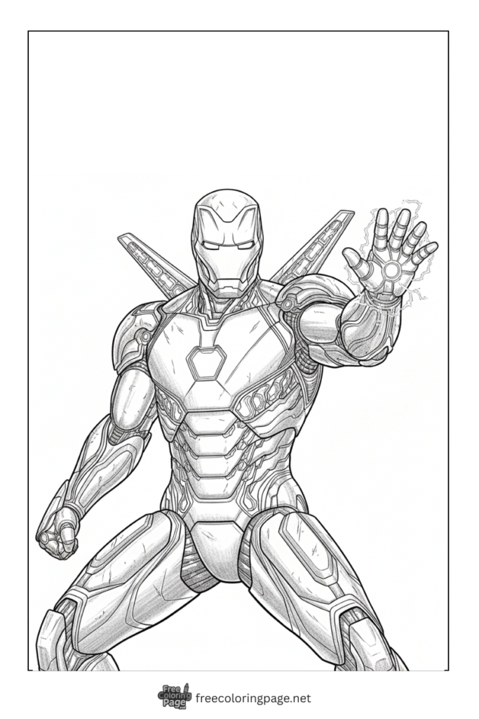 coloring page of advance and super realistic iron man