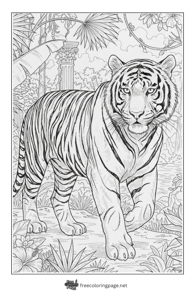Coloring Page of Tiger looking proudly