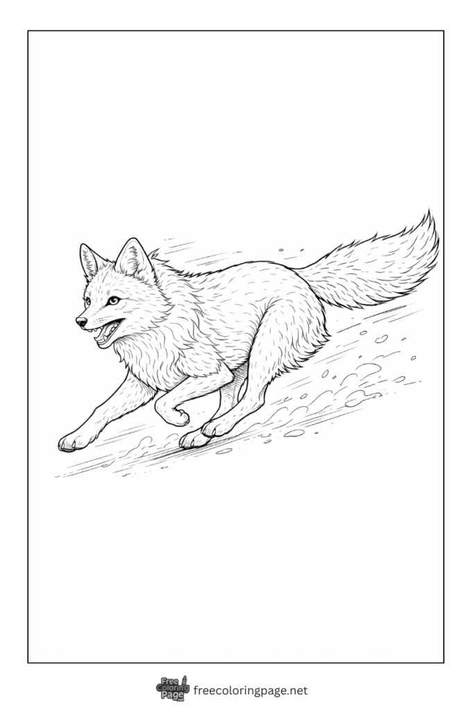coloring page of fox running fast