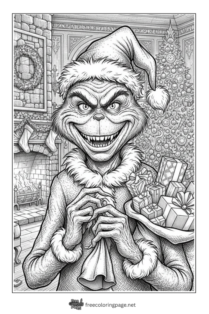 coloring page of grinch with big smile