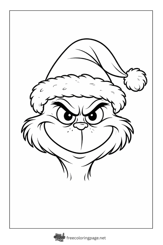 coloring page of grinch face close uo for kids