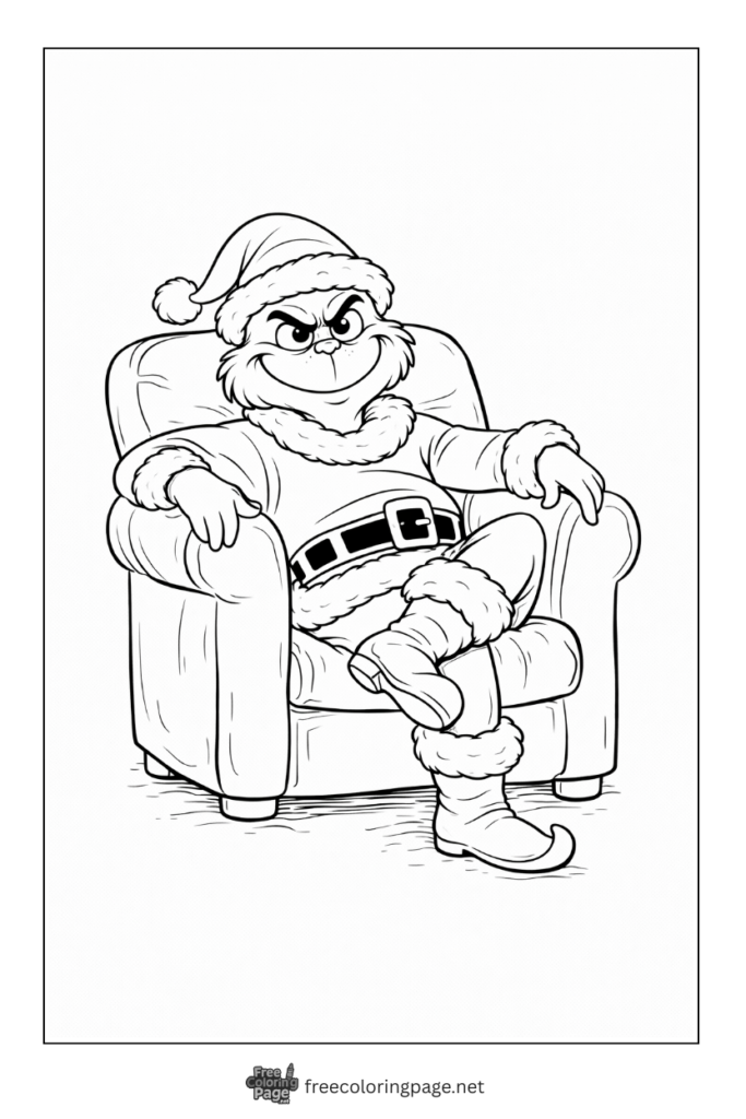coloring page of grinch sitting on sofa