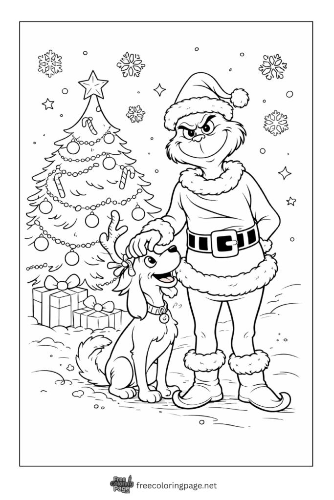 coloring page of grinch with max