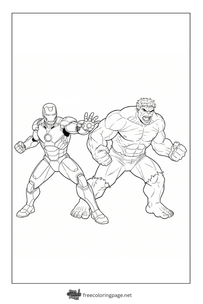 coloring page of iron man with hulk