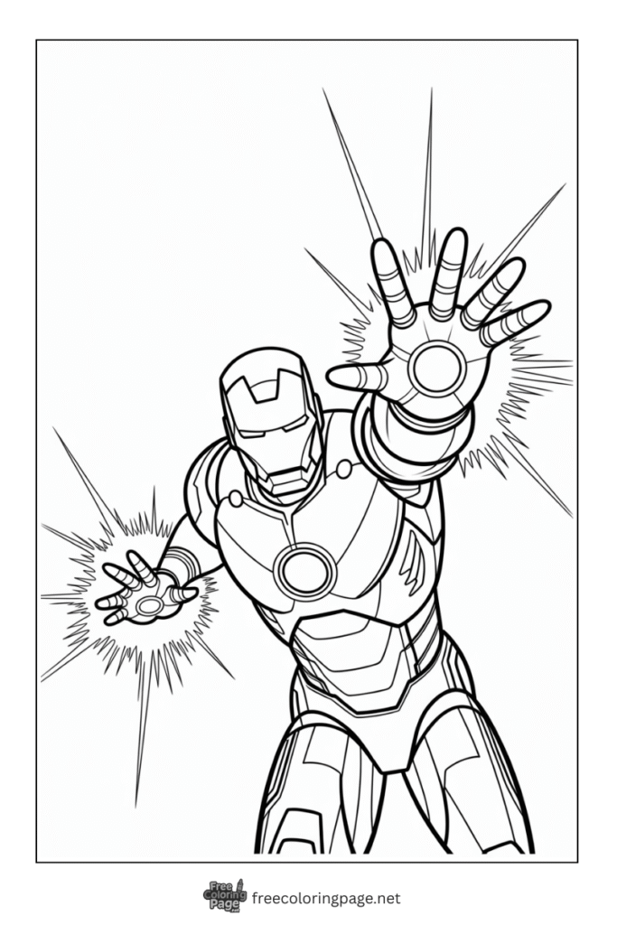 coloring page of iron man blasting scene
