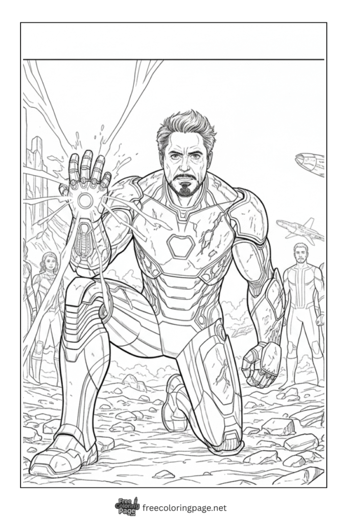 coloring page of iron man end game scene