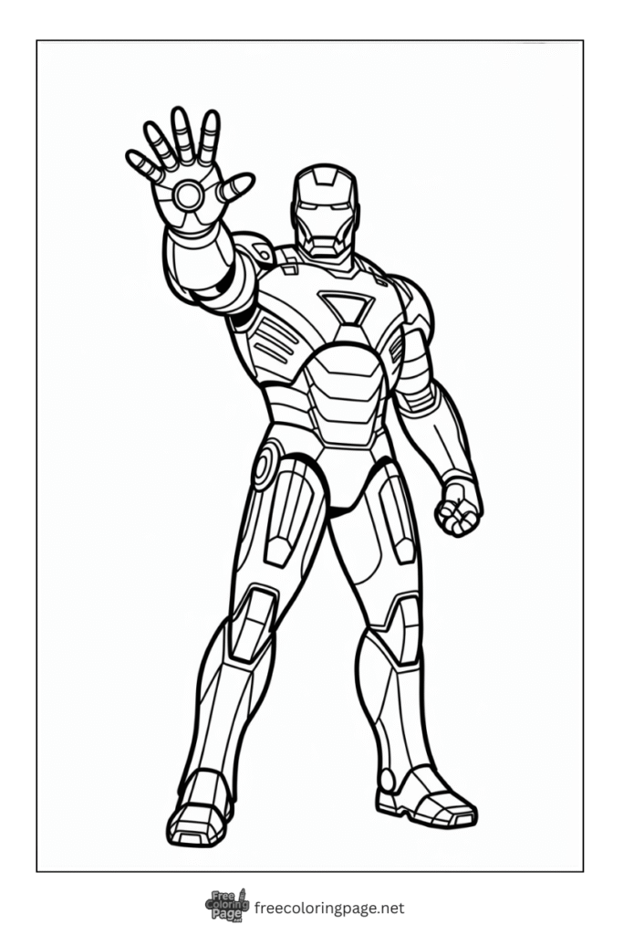 coloring page of iron man advance and detailed image