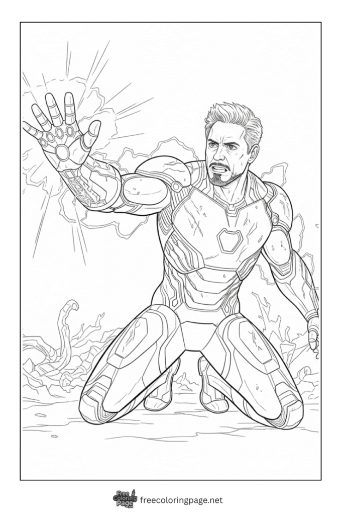 coloring page of iron man super action in endgame