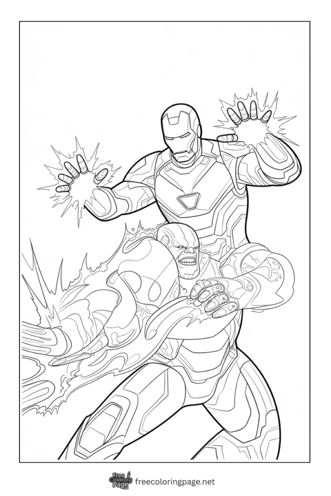 coloring page of iron man and thanos
