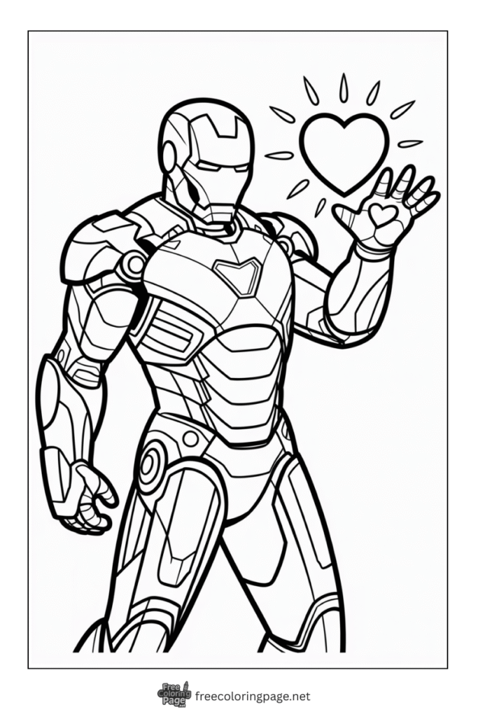 coloring page of iron man valentine heart