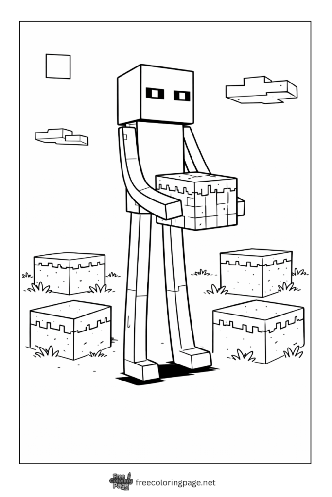coloring page of minecraft enderman holding block
