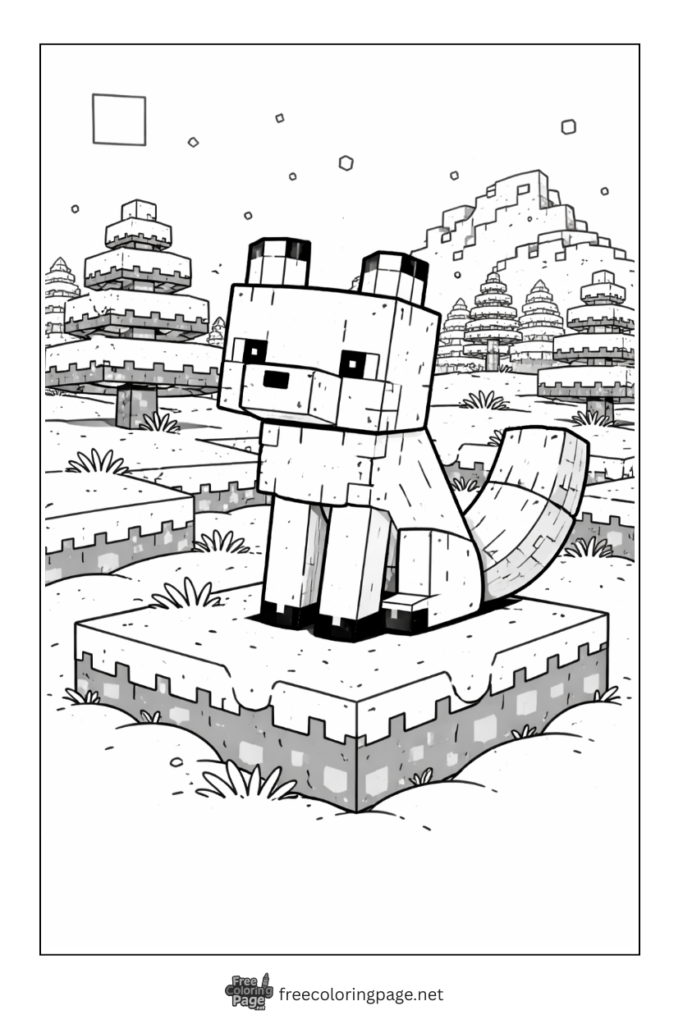 coloring page of detailed minecraft fox block