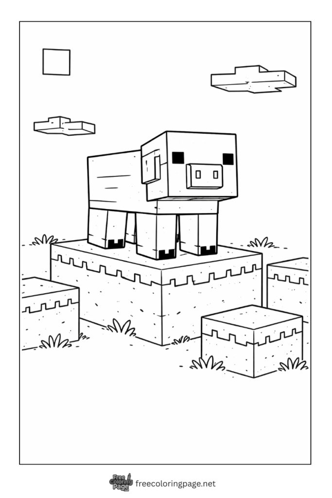 coloring page of detailed minecraft pid standing on block