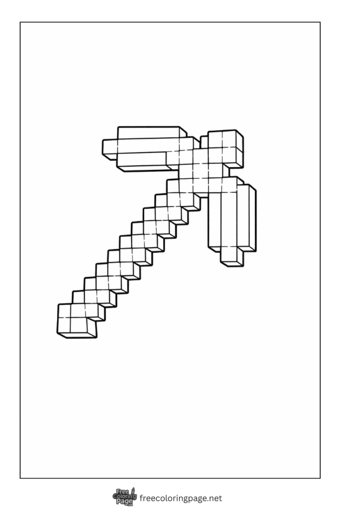 coloring page of minecraft pickaxe sword centered