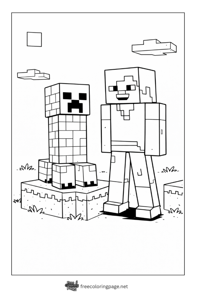 coloring page of minecraft zombie and creeper