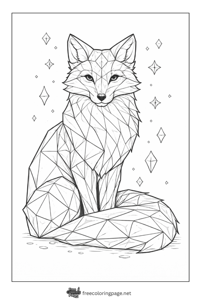 coloring page of fox in geomatric polygon pattern