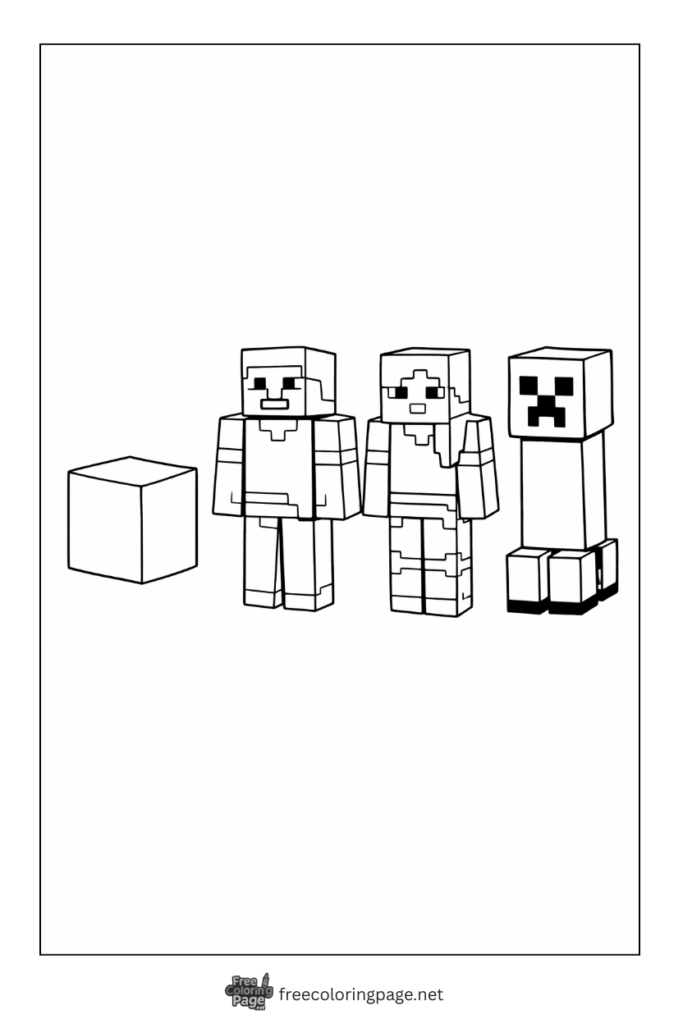 coloring page of minecraft steve creeper and alex