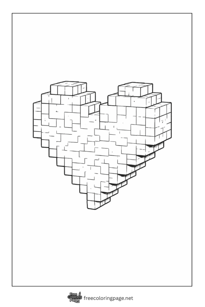 coloring page of detailed minecraft block heart