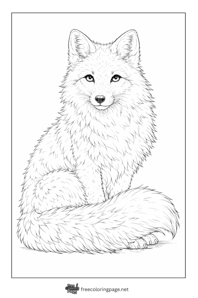 coloring page of snow fox sitting