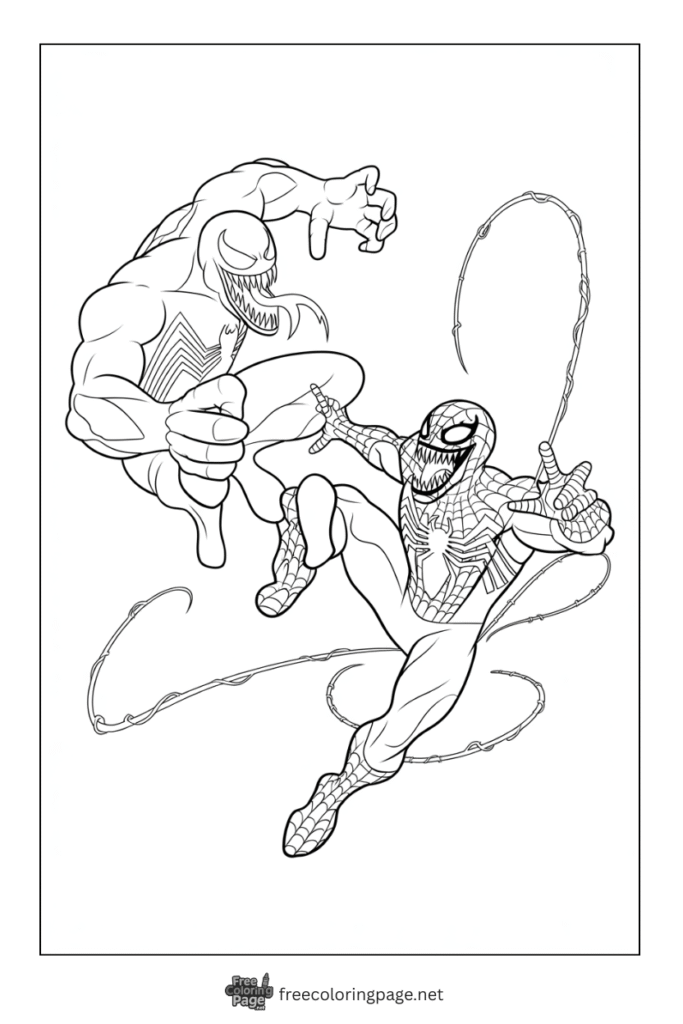 coloring page of spiderman and venom