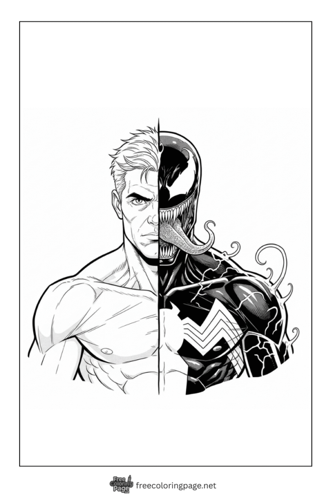 coloring page of venom split face eddie