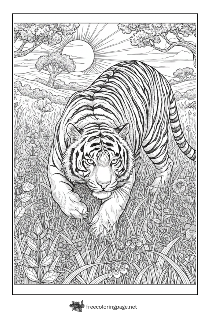 Coloring Page of Tiger looking at target