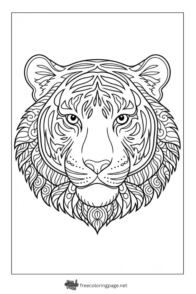 Coloring Page of Tiger face mandala
