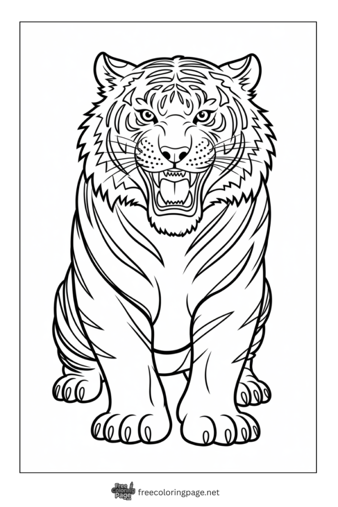 Coloring Page of Tiger sitting and growling