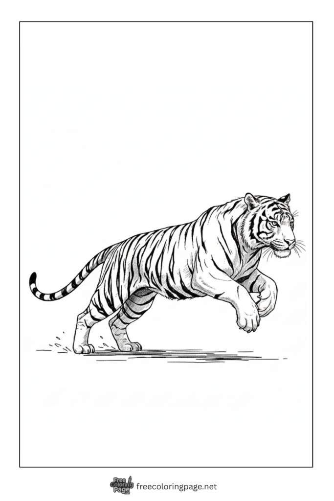 coloring page of tiger taking leap
