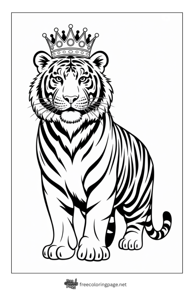 Coloring Page of Tiger wearing crown