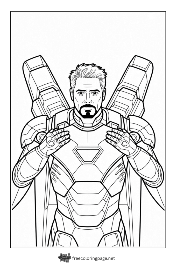 coloring page of tony stark as iron man without face mask