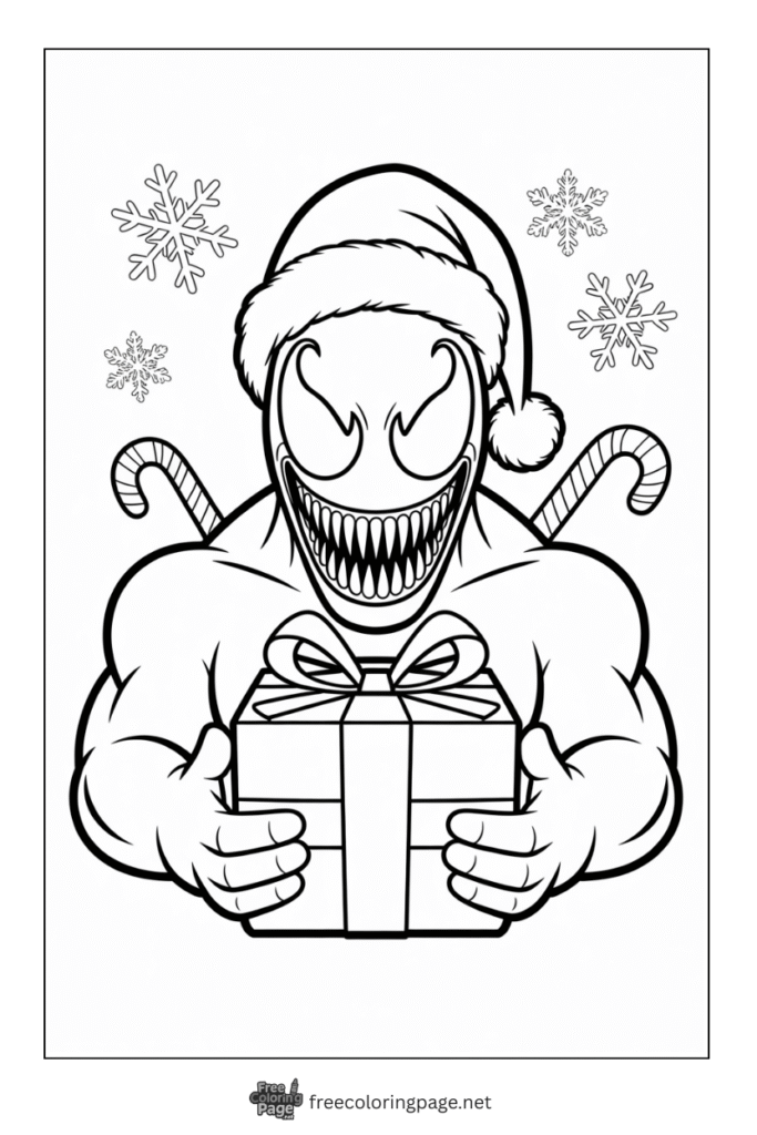 coloring page of venom christmas celebration