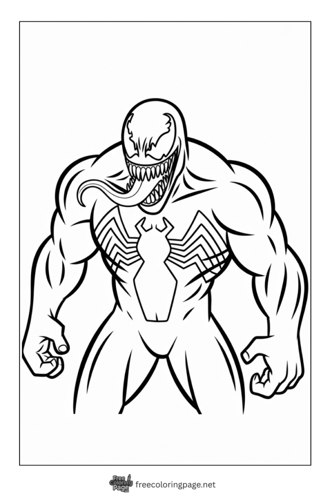 coloring page of venom scary face with long tongue