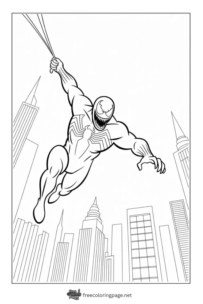 coloring page of venom with action mode