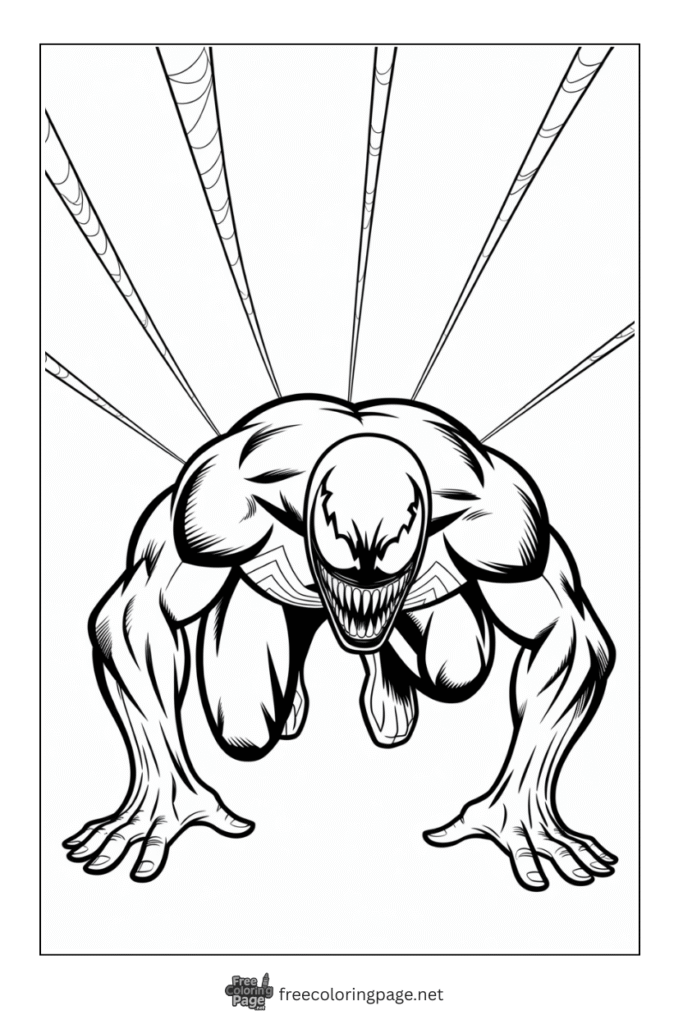coloring page of venom crawling with rope