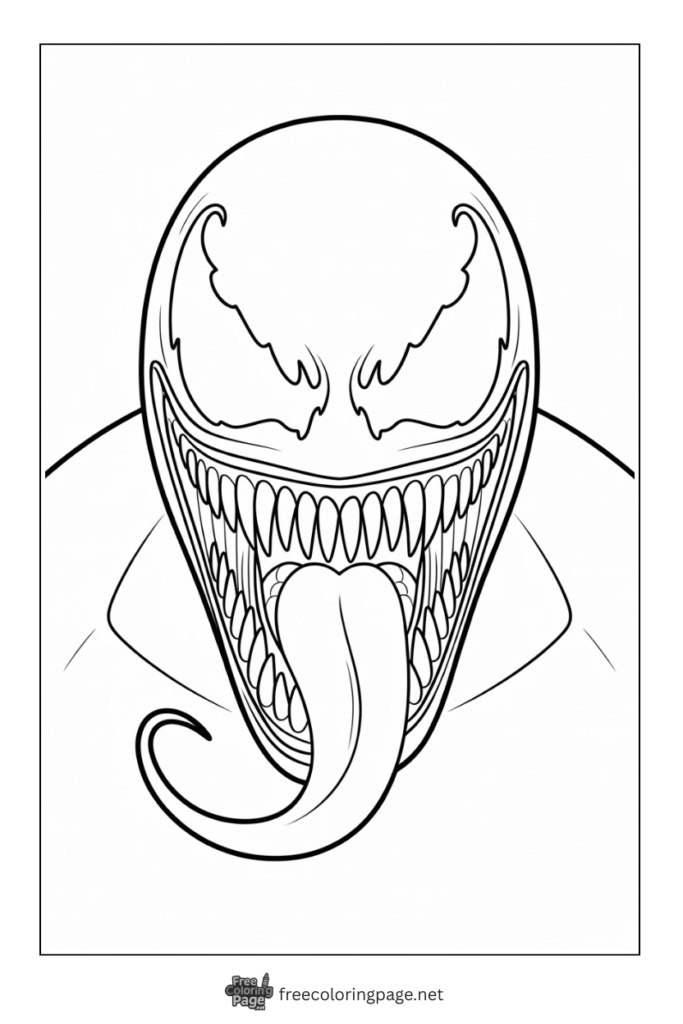 coloring page of venom face zoom