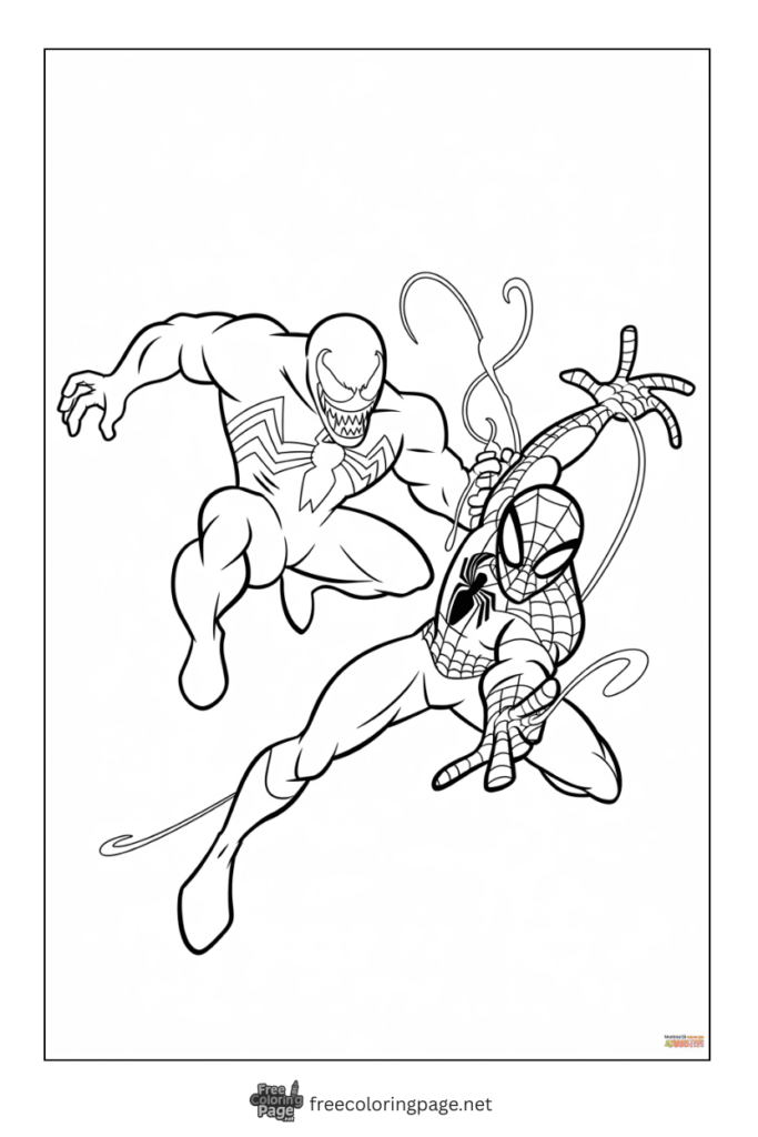 coloring page of venom vs spiderman