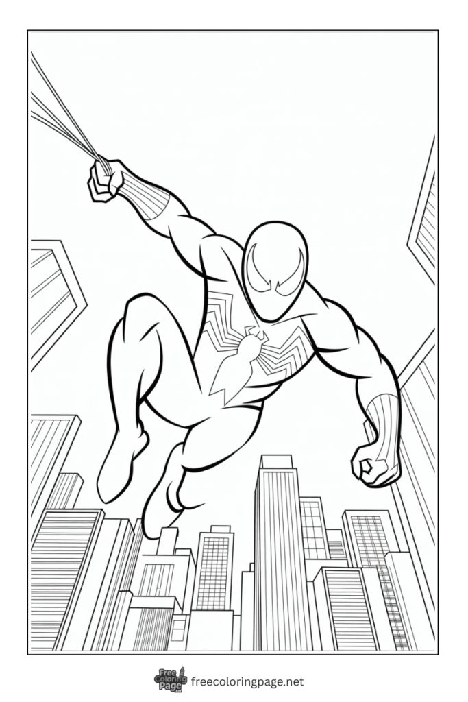coloring page of venom coming down through rope