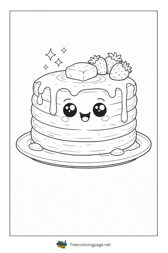 coloring page of cute smiling pancake