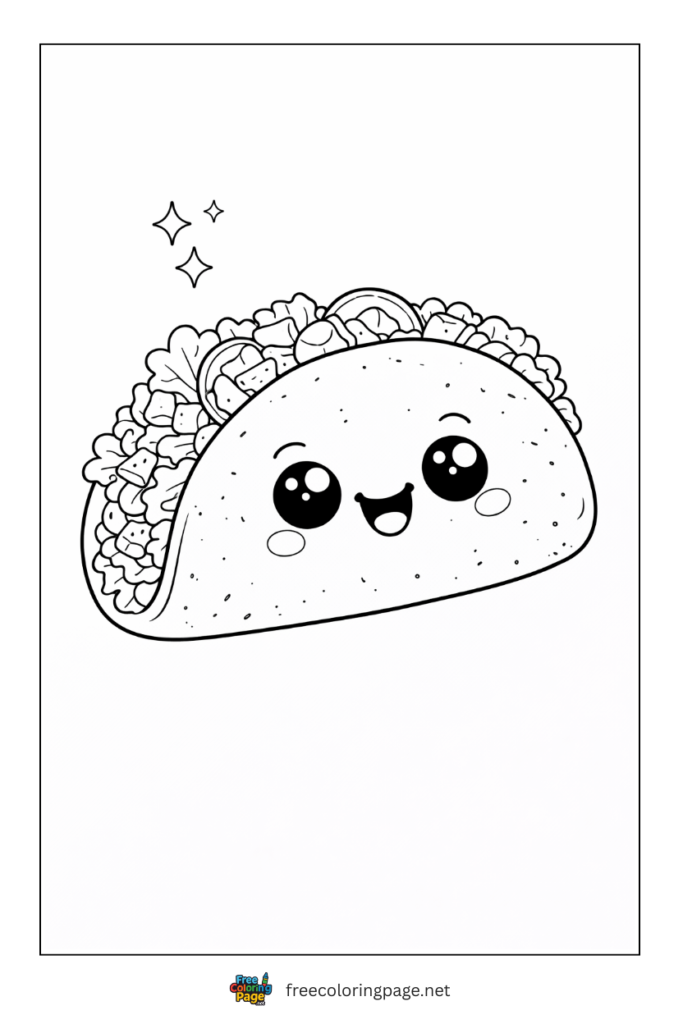 coloring page of cute happy taco