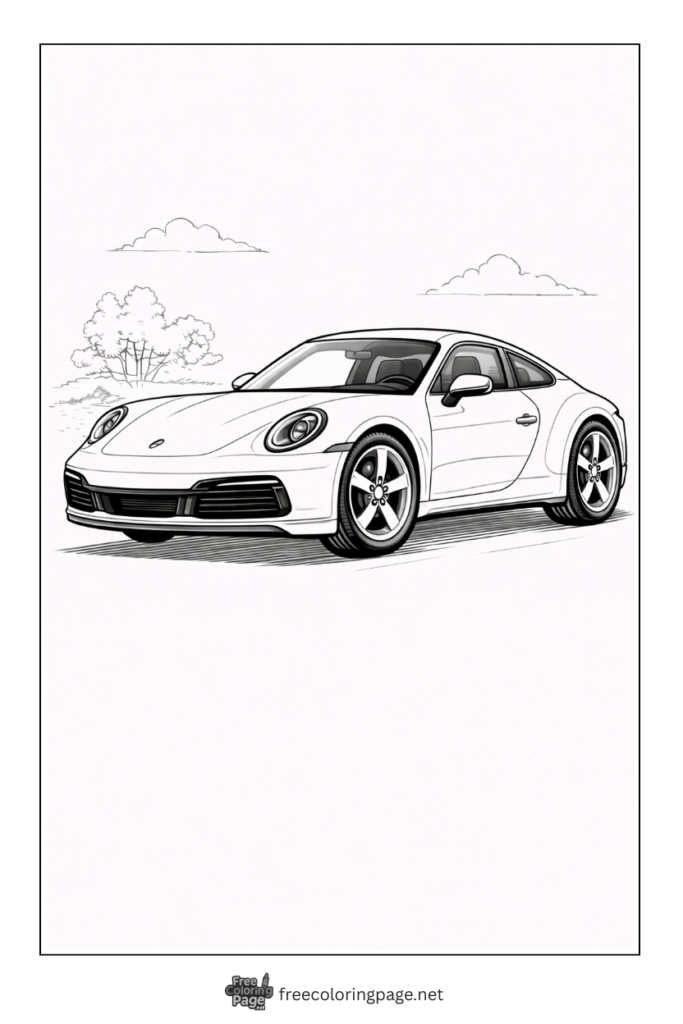 coloring page of modern porche 911 sports car