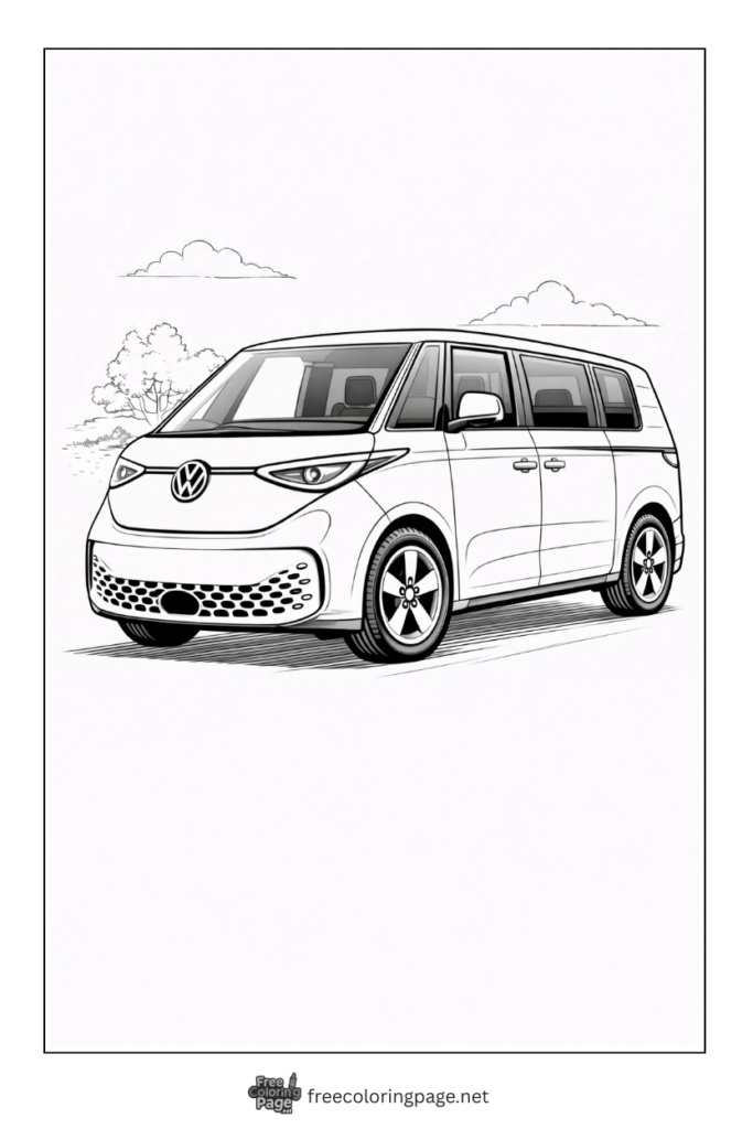 coloring page of volkswagen ID buzz