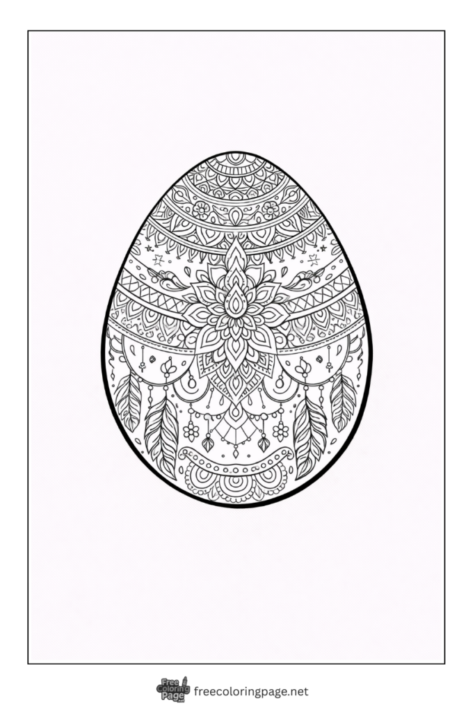 coloring page of boho style easter egg mandala