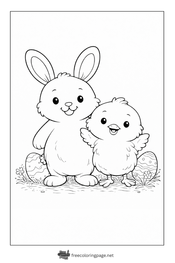 coloring page of easter bunny and chick together