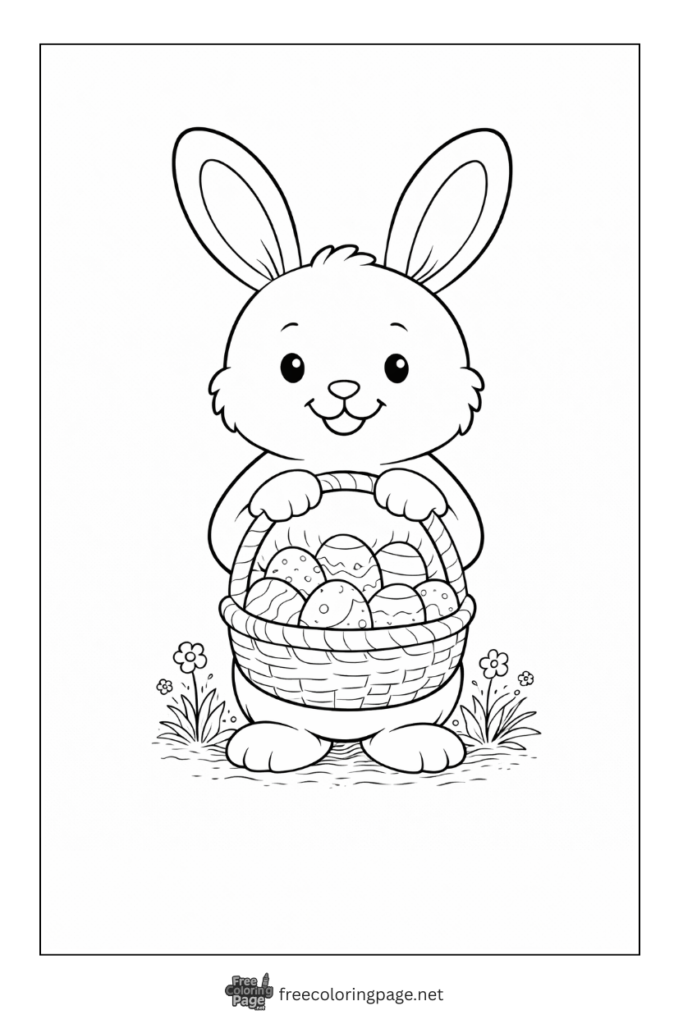 coloring page of bunny carrying easter egg basket